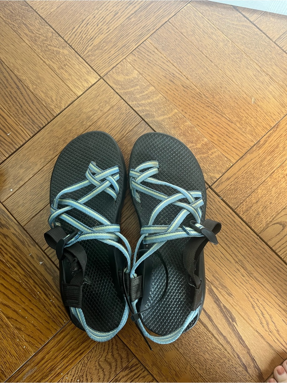 Chaco Women's Black Sandals with Light Blue Straps